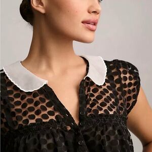 Anthropologie Maeve Sheer babydoll Polka Dot Blouse